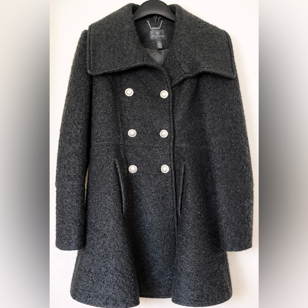 Black Peplum Peacoat – Double Breasted Wool Blend Jacket – Size S